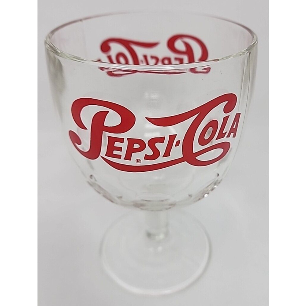 Vtg Pepsi Cola Soda Goblet Thumbprint Streamed Dimples Carnival U272-4